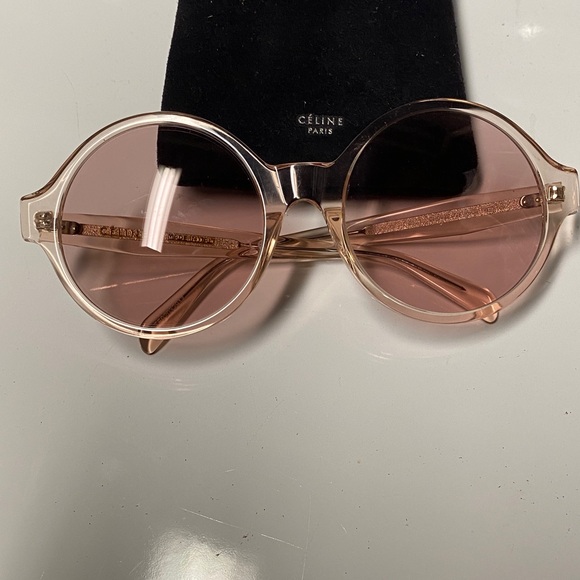 Celine Made in Italy Oversized Round Pink On Pink Sunglasses Gold Logo Inset - Picture 2 of 16